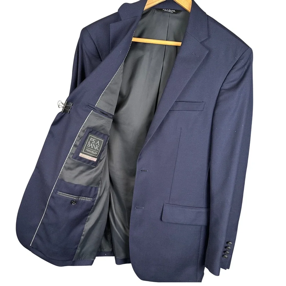 Jos. A. Bank Traveler Navy Blue 100% Wool Blazer Jacket Mens 38 Long 324001